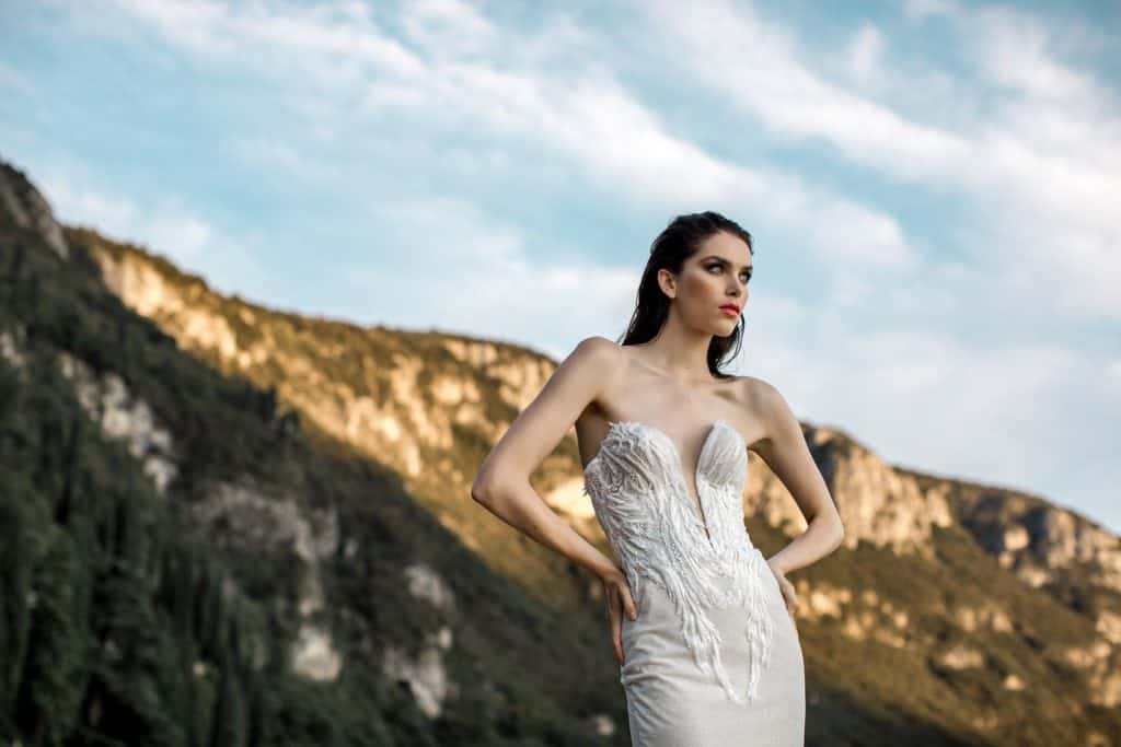 Model wears bridal gown during styled wedding shoot planned by Lilly Red Photography