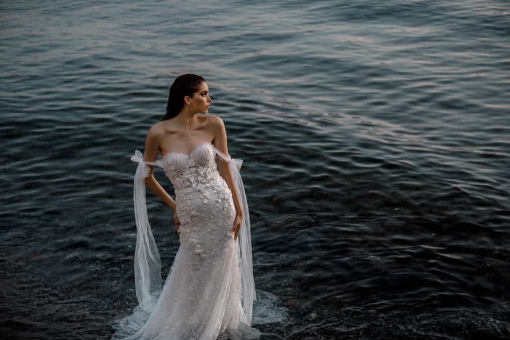 Lilly Red Photography captured model wearing bridal gown in Lake Como for styled shoot