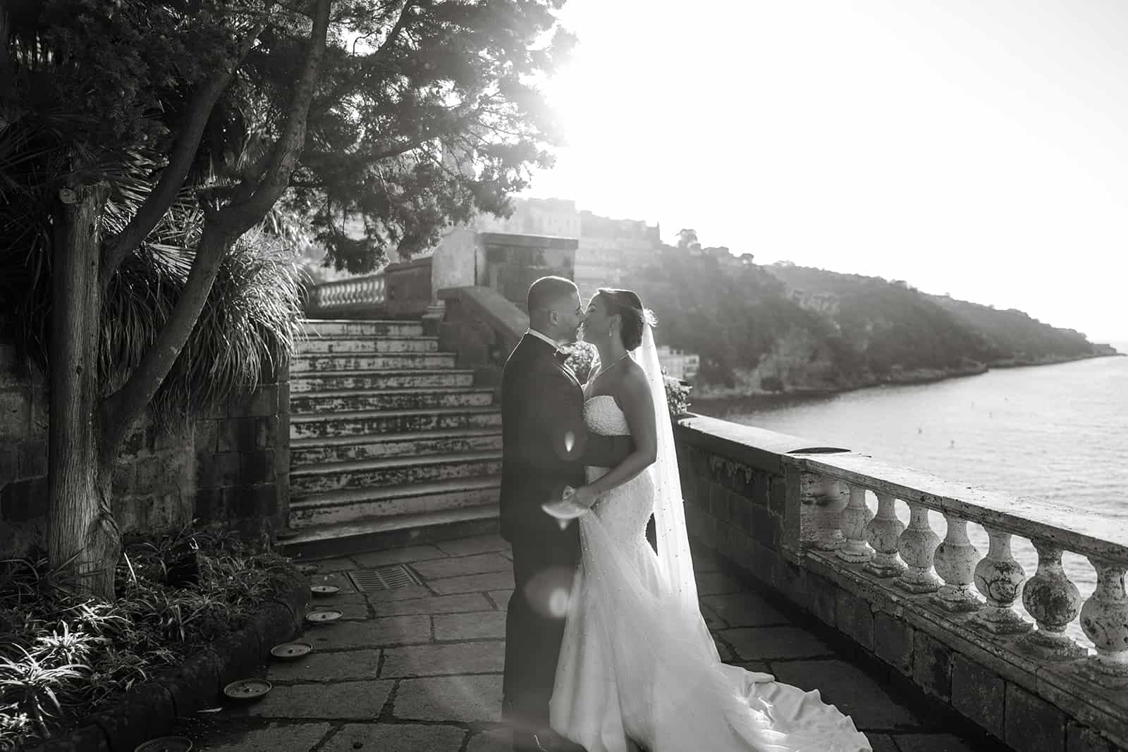 Bride and groom share first look at Villa Astor, a perfect example of a photo to help your wedding get published