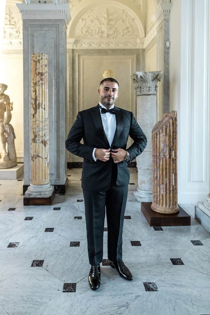 Groom wears tux and prepares for a first look at Villa Astor in Sorrento