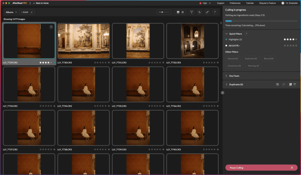 Aftershoot image culling AI software used in how to edit wedding photos workflow