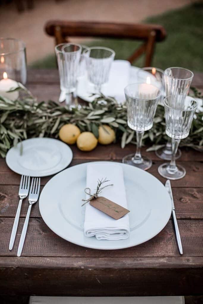 Individual place setting at high end clients' wedding reception
