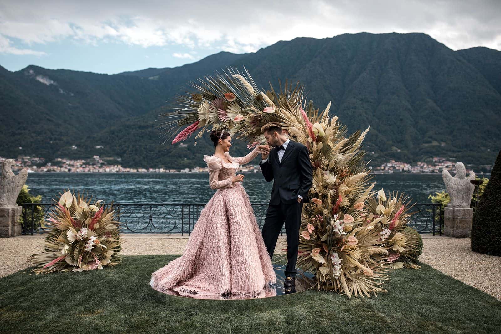 Couple during elopement wedding ceremony in Lake Como, taken by photographer who knows the pros and cons of using presets