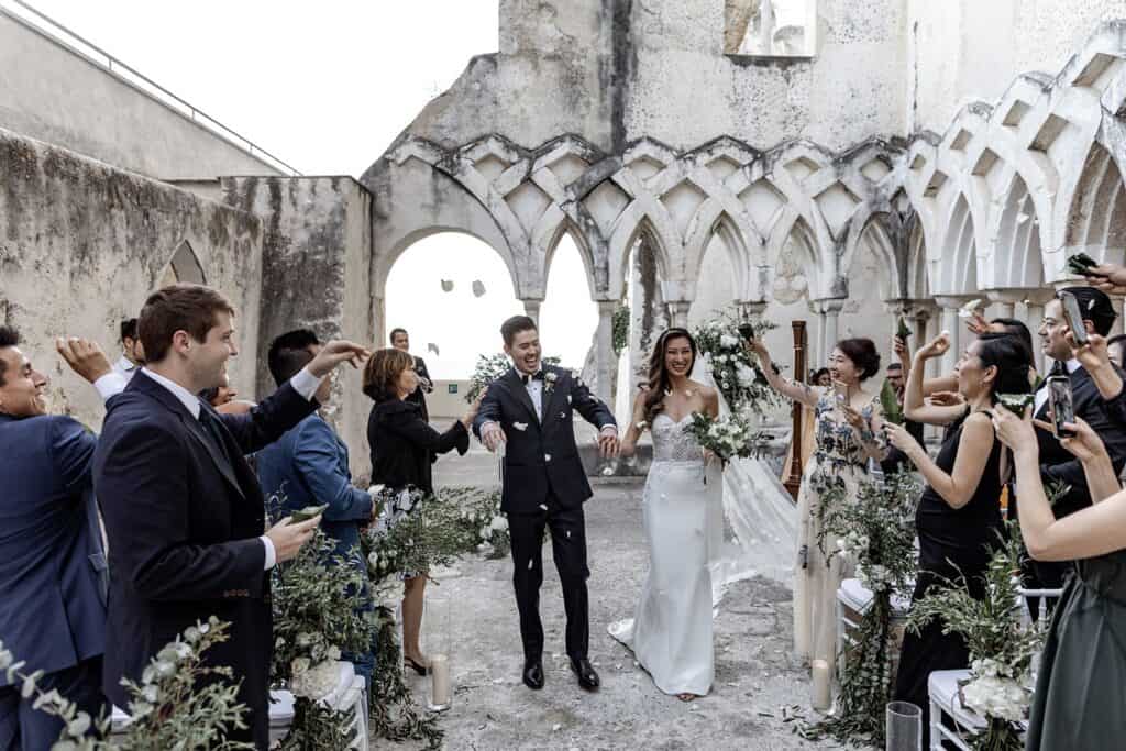 Couple after wedding ceremony at Grand Hotel Convento in Italy