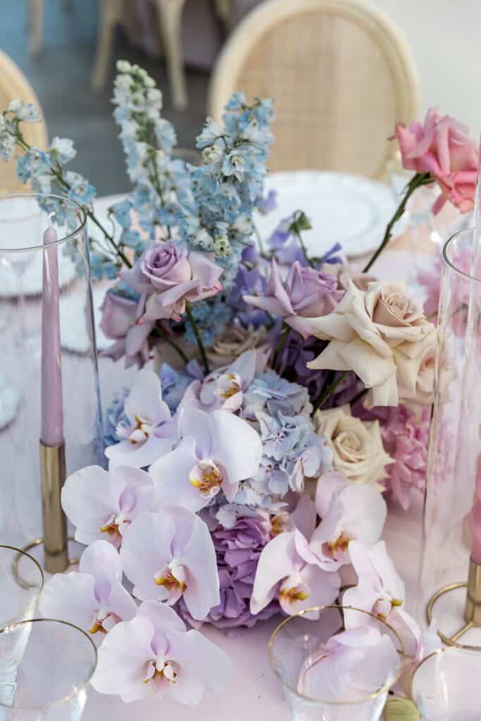Bright, colorful wedding flower arrangements