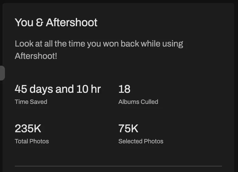 Aftershoot AI saving days of time